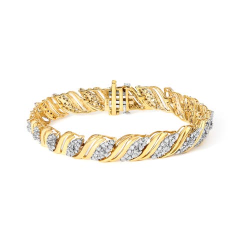 10K Yellow Gold 2.0 Cttw Diamond S-Link Twist Design Link Bracelet