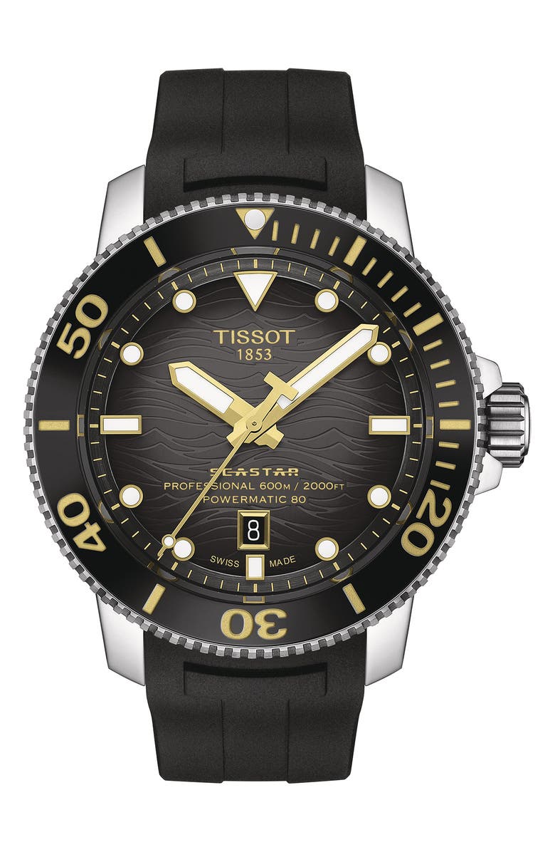 Tissot Seastar 2000 Professional Powermatic 80 Rubber Strap Watch, 46mm, Main, color,