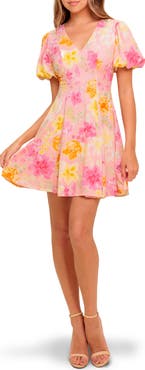 FLYING TOMATO Floral Puff Sleeve Linen Minidress