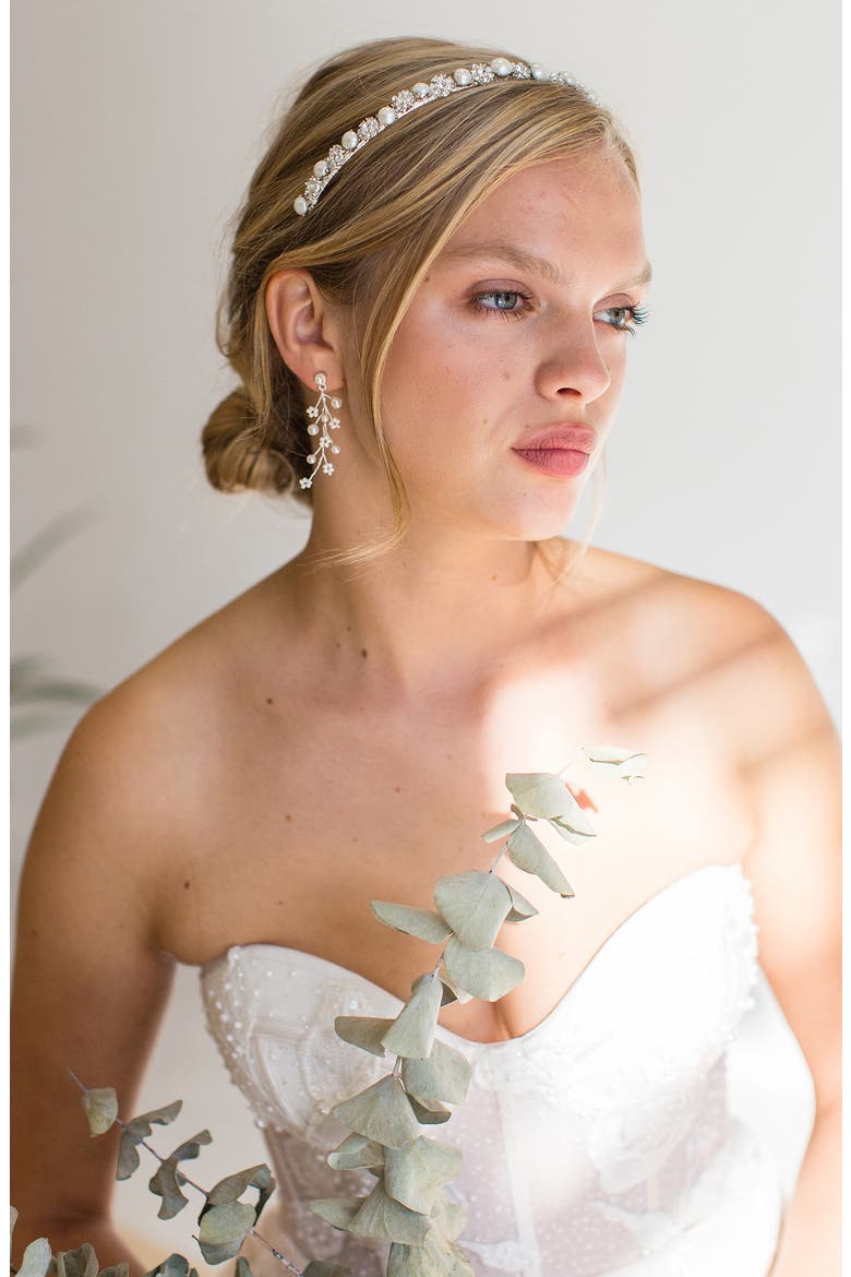 Parthena Crystal & Imitation Pearl Crown (Nordstrom Exclusive), Alternate, color, SILVER