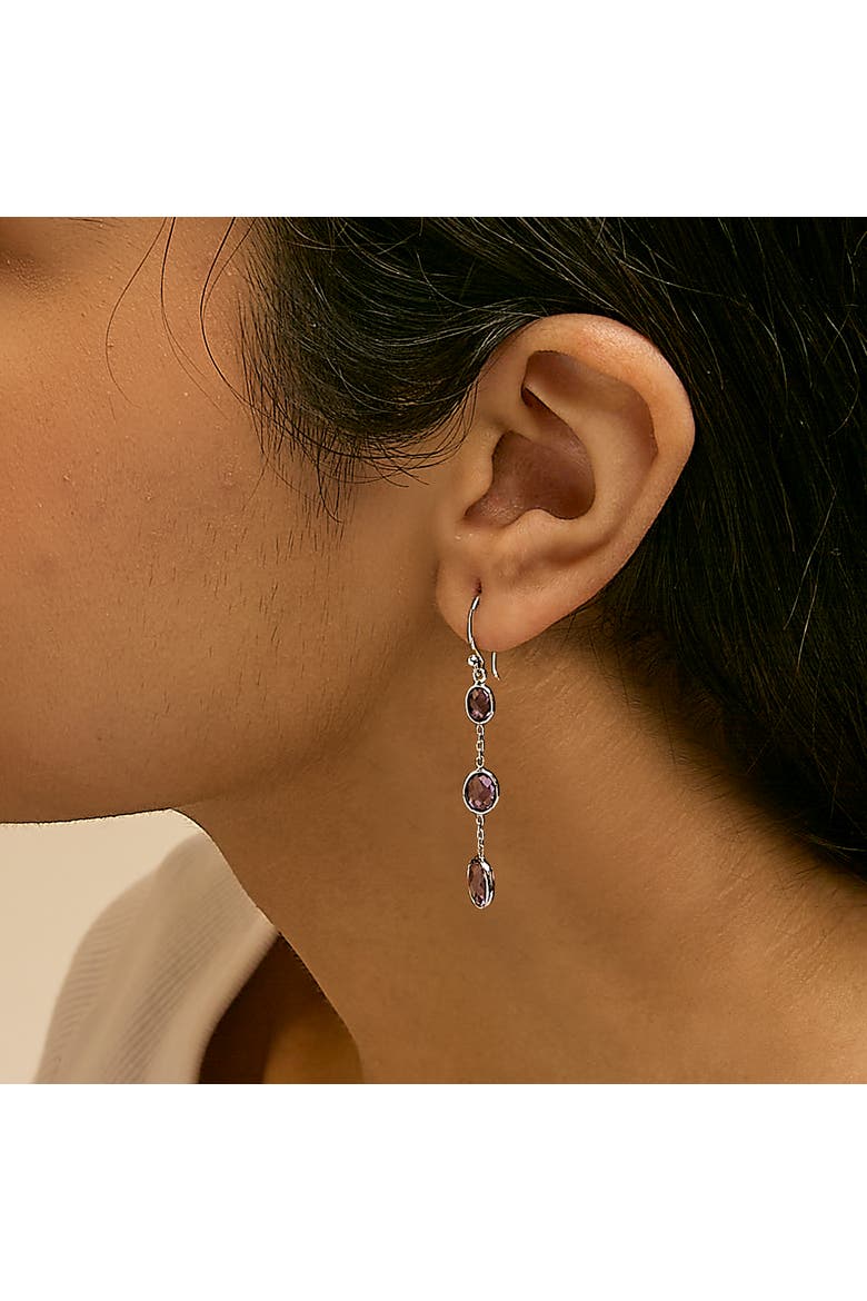 Silver Checkerboard Oval Purple Amethyst 2" Inch Drop and Dangle Earrings, Alternate, color, White