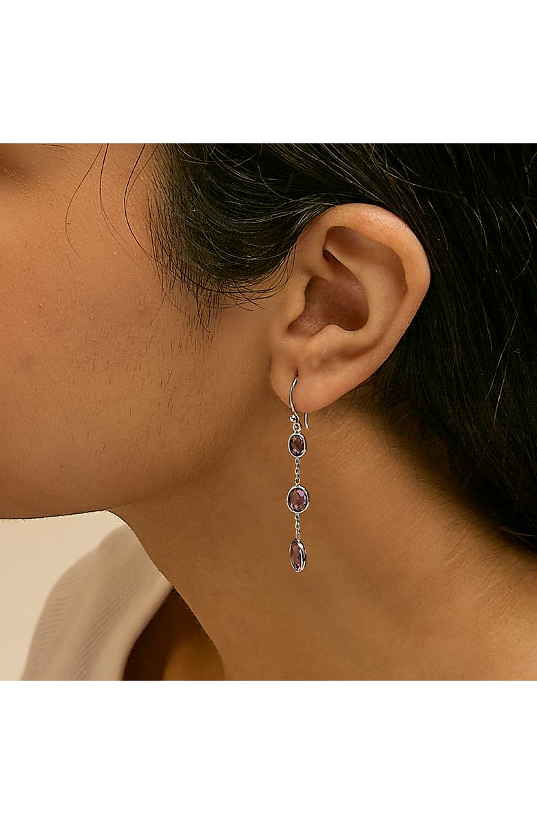 Haus of Brilliance Silver Checkerboard Oval Purple Amethyst 2" Inch Drop and Dangle Earrings, Alternate, color, White