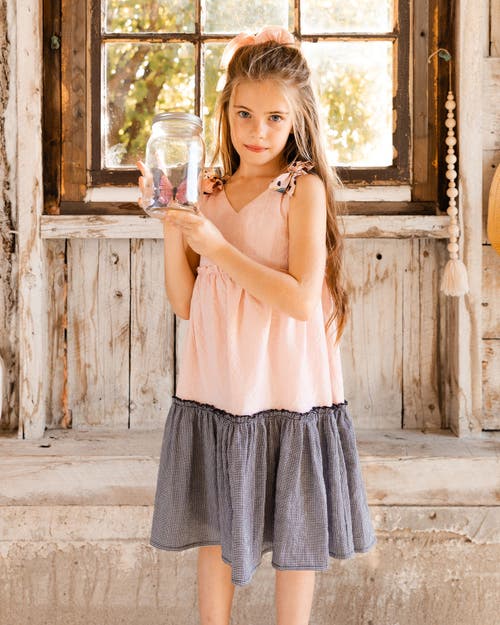 Deux Par Deux Girl's Tiered Dress With Bows Pink And Black In Pink And Black