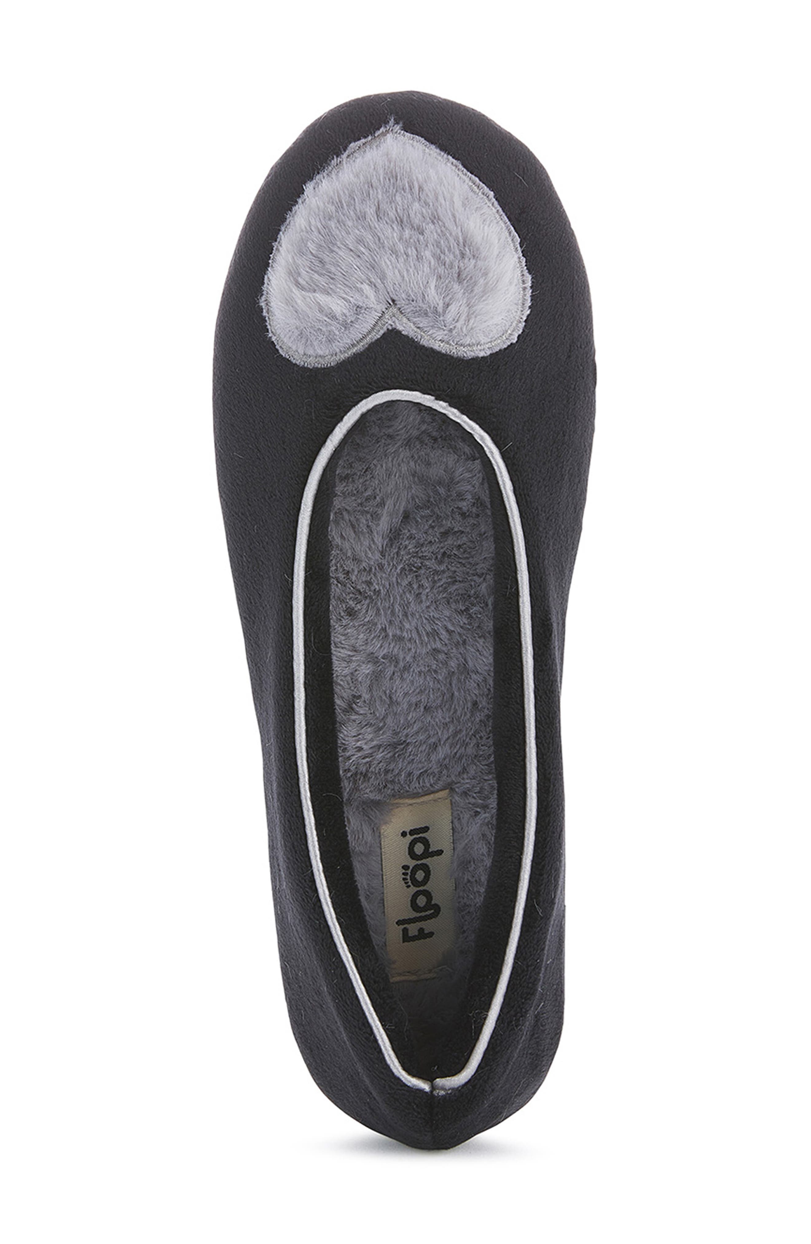 FLOOPI Zoe Heart Ballerina Slipper with Faux Fur Lining, Alternate, color, Black