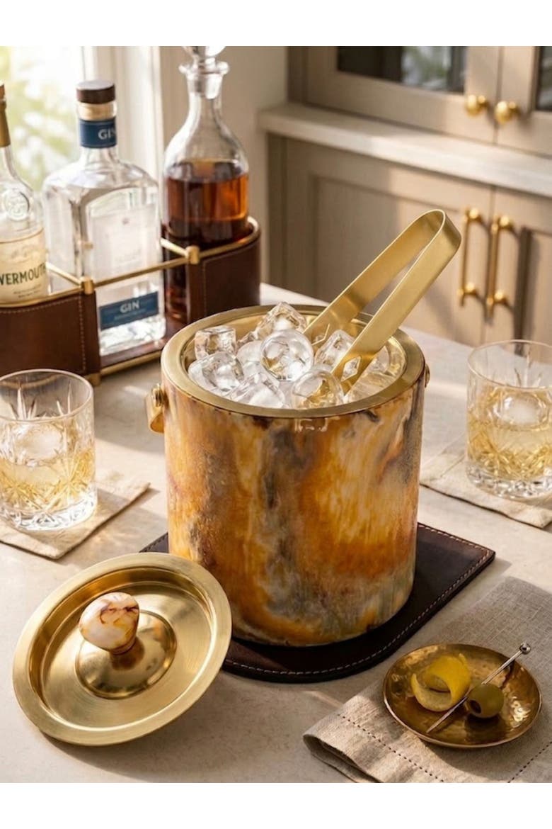 Kampai Ice Bucket with Tongs, Alternate, color, Brown