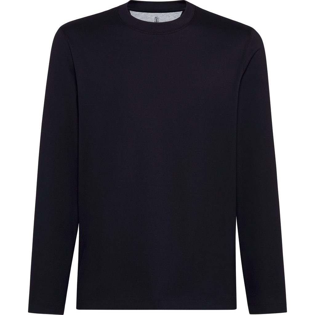 Brunello Cucinelli Round Collar And Long-sleeved T-shirt In Blue