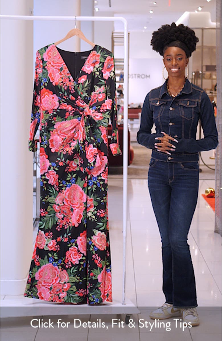 Floral Long Sleeve Evening Gown, sales video thumbnail