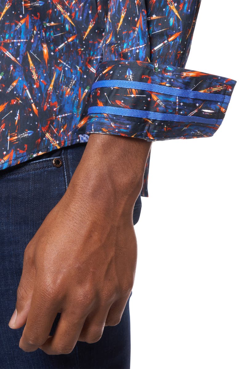 Robert Graham Interstellar Rocket Print Cotton Button-Up Shirt, Alternate, color, 