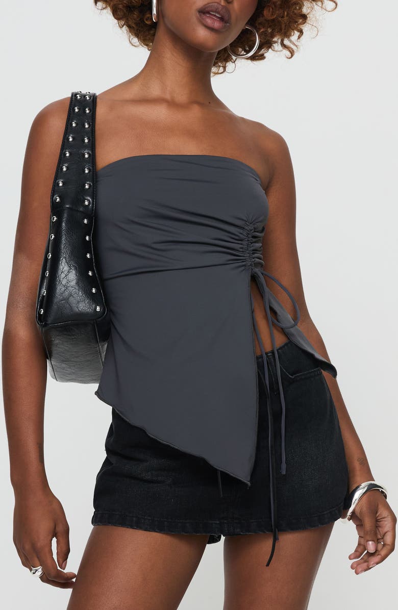 Princess Polly Dessy Asymmetric Hem Strapless Stretch Top, Main, color, 