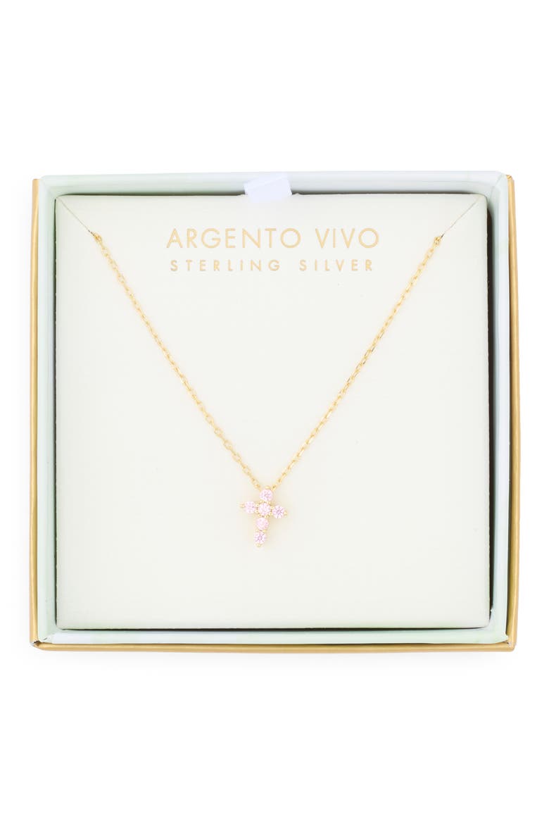 Pink Cubic Zirconia Cross Pendant Necklace, Alternate, color, GOLD