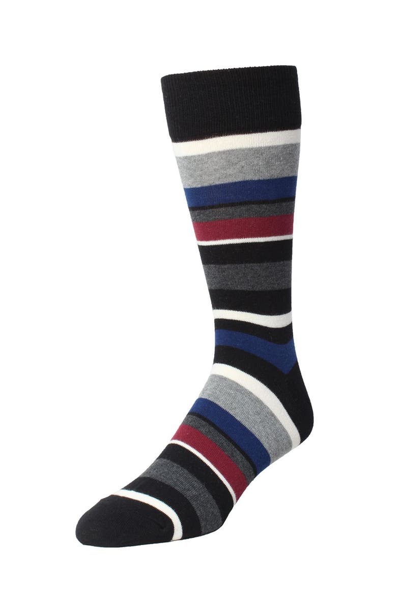 MeMoi Bright Stripes Ribbed Crew Socks, Main, color, Black