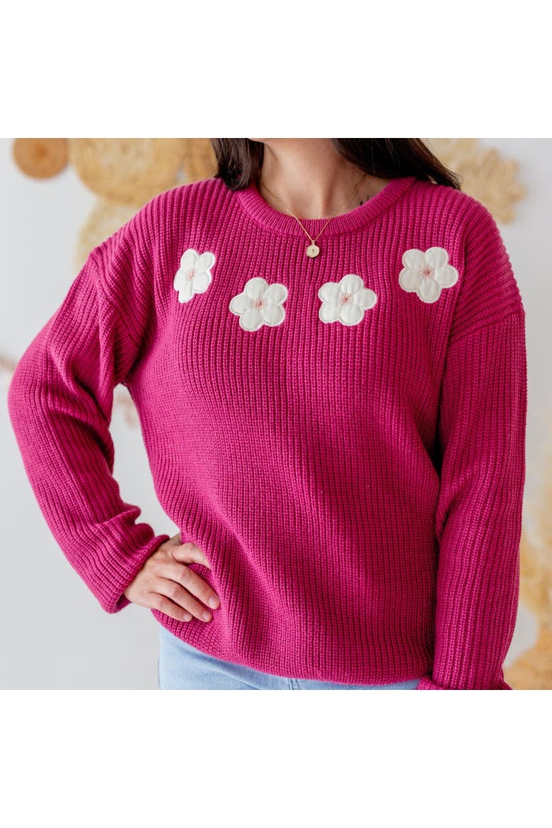 Floral Applique Women's Sweater, Alternate, color, Berry