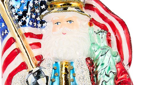 Mackenzie-childs Mackenzie Childs Santa With Us Flag Glass Ornament In Multi