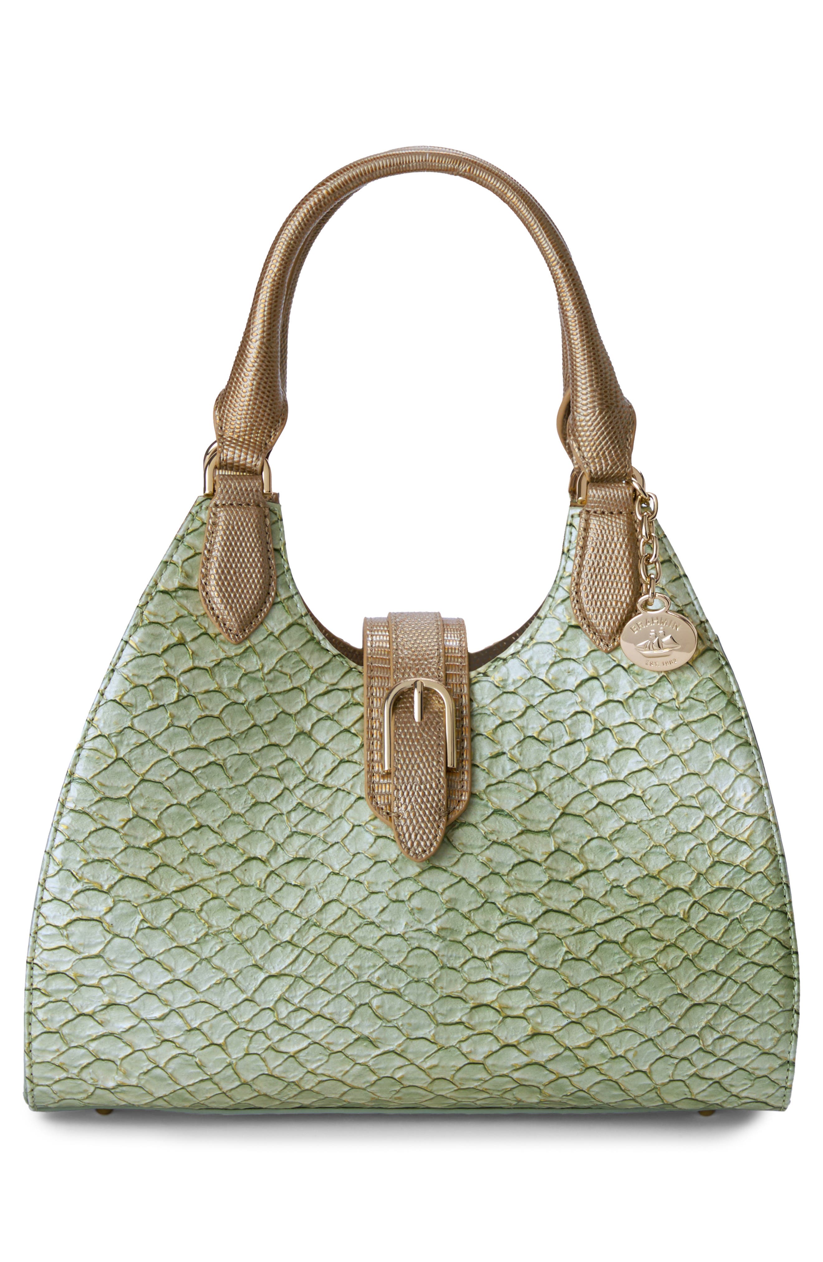 Brahmin Adrian Embossed Leather Shoulder Bag, Alternate, color, Mint Novella