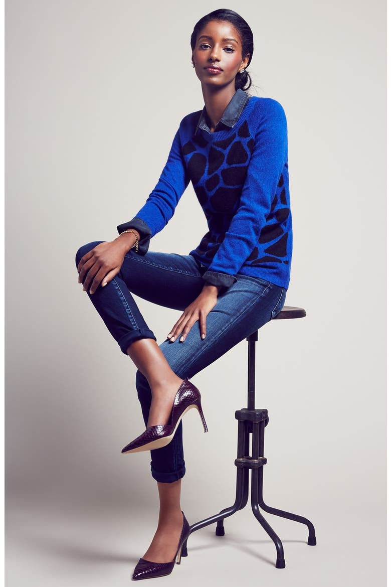 Cashmere Crewneck Sweater, Alternate, color, BLUE- BLACK MORGAN PATTERN