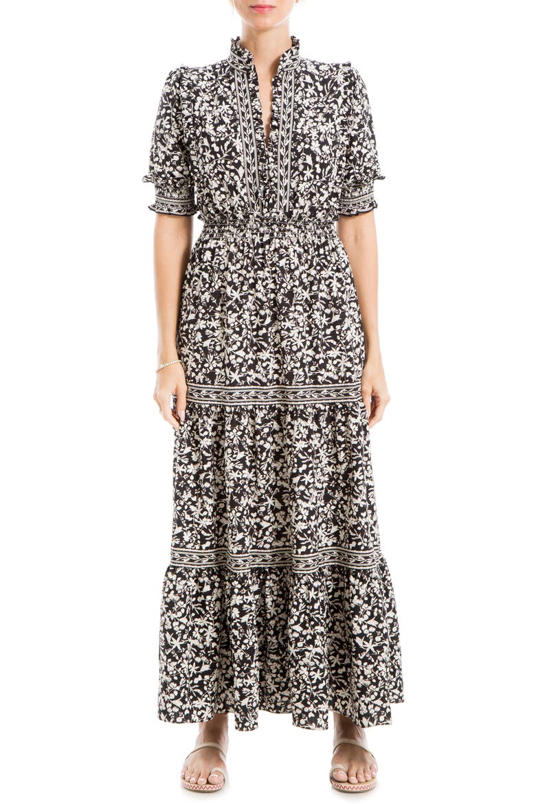 Floral Short Sleeve Tiered Maxi Dress, Main, color, BLACK FLORAL