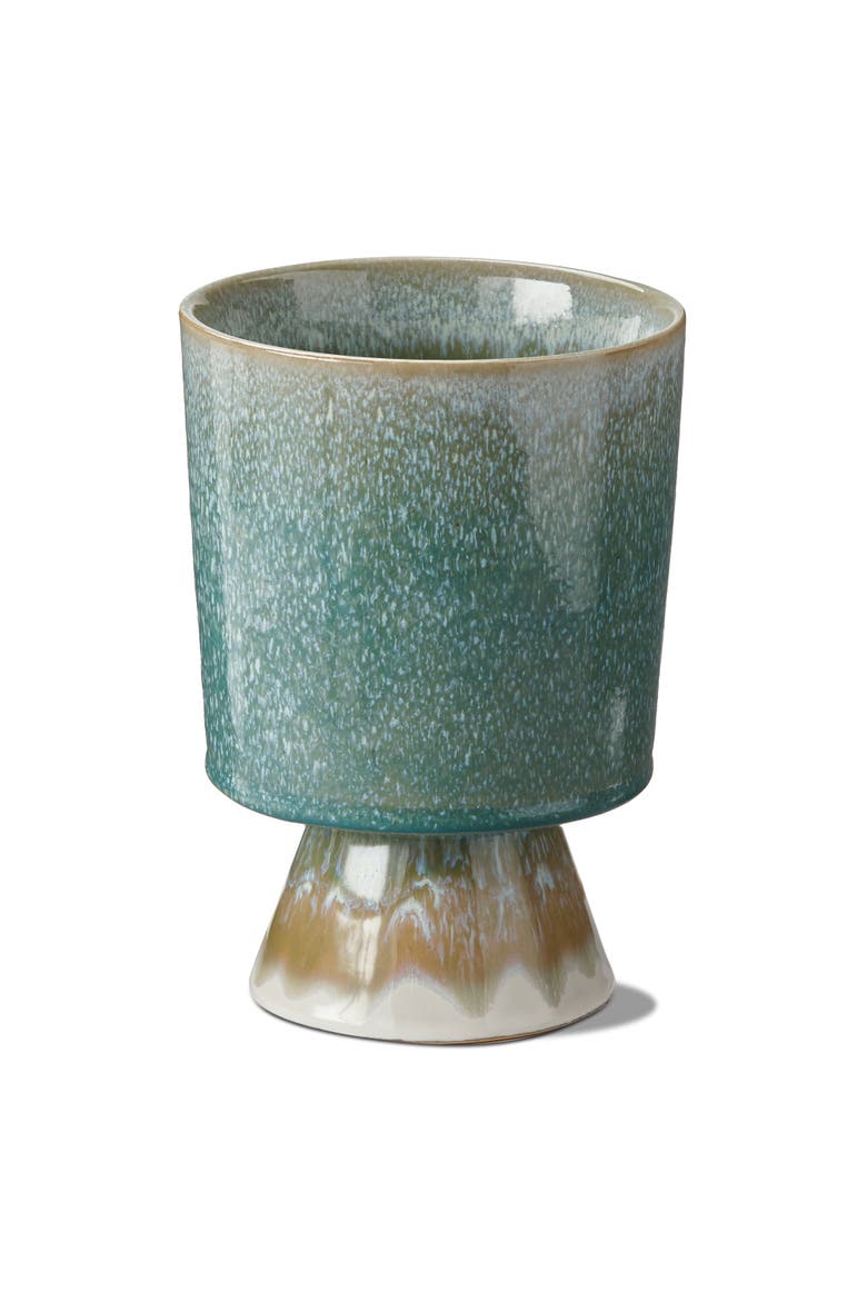 Pedestal Reactive Glazed Green Small Planter for 5 Inch Pot, Main, color, Green