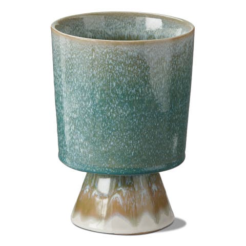 Pedestal Reactive Glazed Green Small Planter for 5 Inch Pot