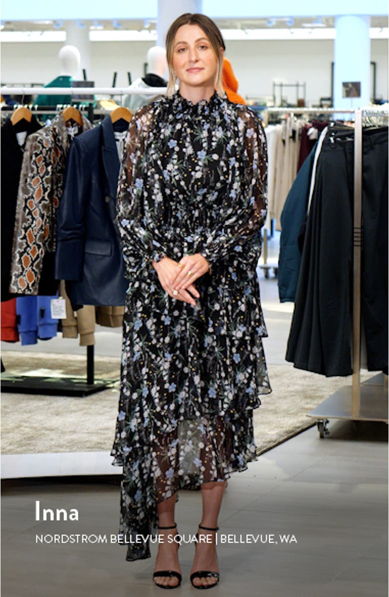 Wistfully Floral Print Tiered Asymmetric Hem Dress, sales video thumbnail