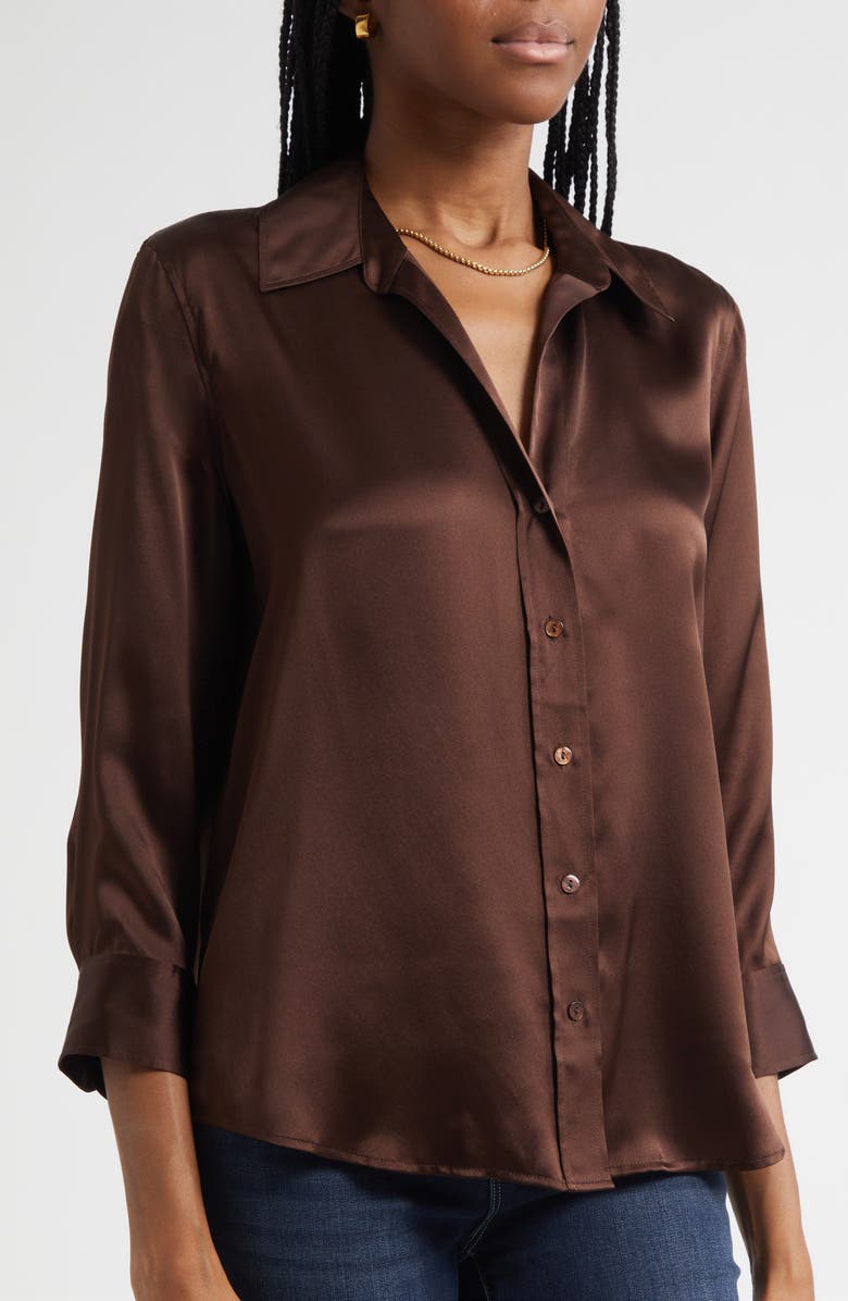 L'AGENCE Dani Silk Charmeuse Blouse, Alternate, color, Coffee Bean