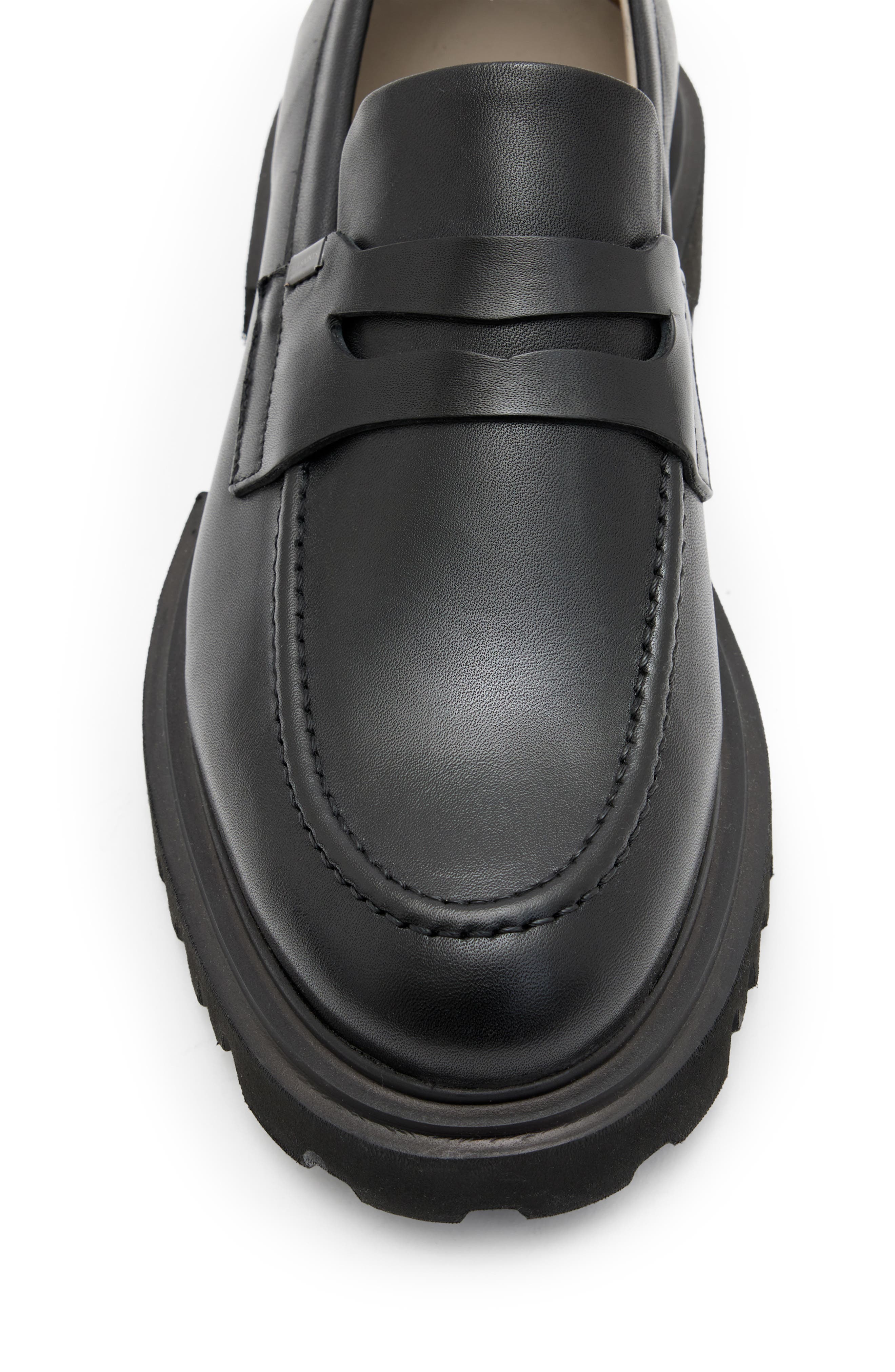 AllSaints Lola Lug Sole Penny Loafer, Alternate, color, Black