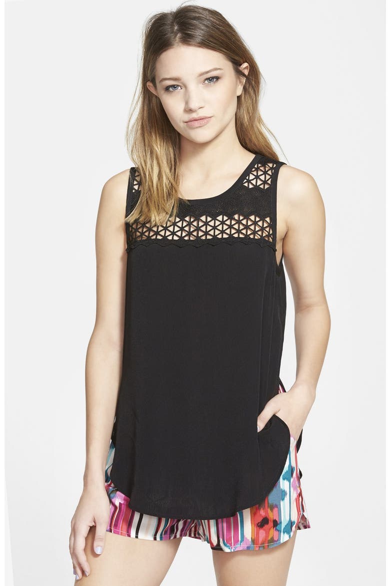 ASTR Crochet Yoke Tank, Main, color, BLACK