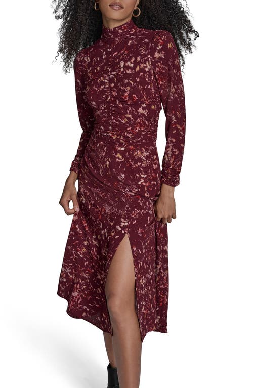 Bcbg Abstract Print Long Sleeve Midi Dress In Burgundy
