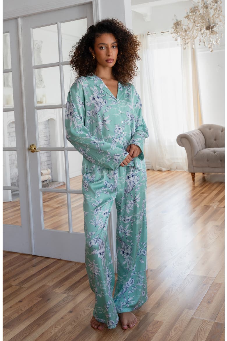 Floral Satin Pajamas, Alternate, color, GREEN