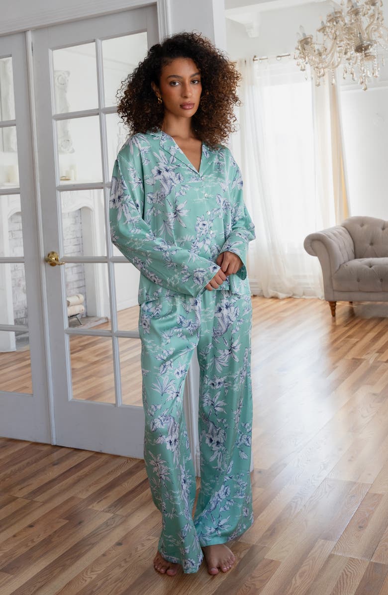 Midnight Bakery Floral Satin Pajamas, Alternate, color, Green