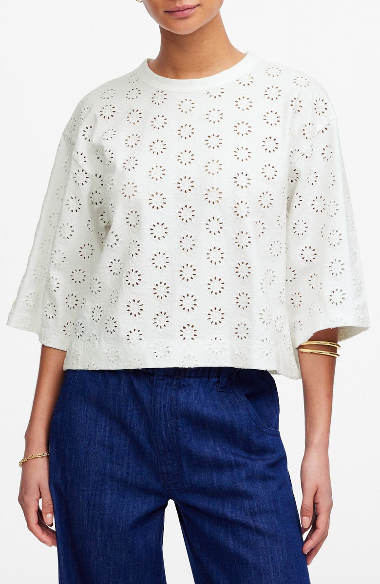 Madewell Embroidered Boxy T-Shirt, Main, color, White
