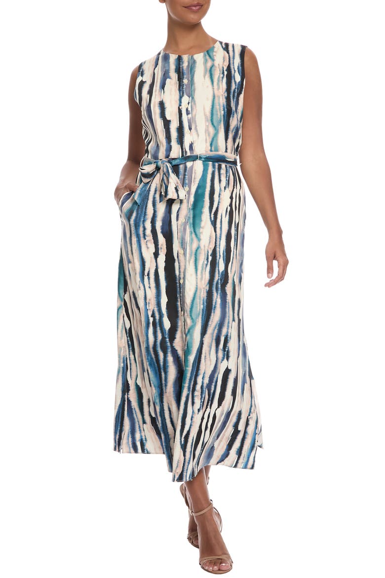 Tie Dye Stripe Sleeveless Dress, Main, color, WHISPER WHITE/ WASHED INDIGO