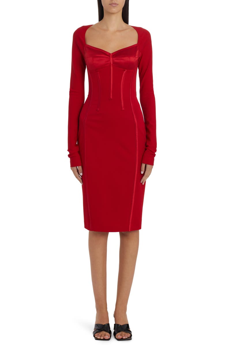 Dolce&Gabbana Mixed Media Long Sleeve Corset Dress, Main, color, 