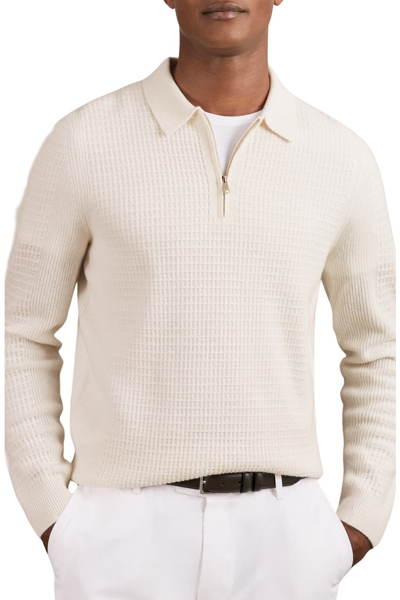 Hamilton Textured Long Sleeve Wool Quarter Zip Polo, Alternate, color, OFF WHITE