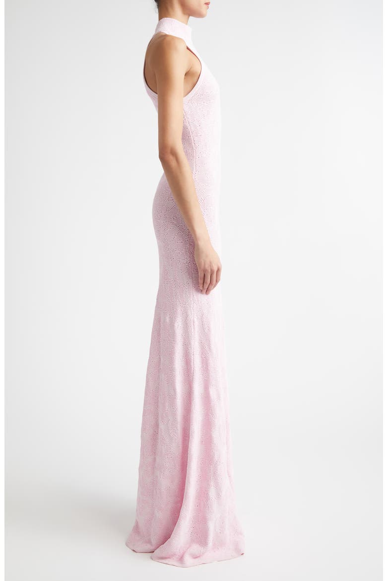 Floral Jacquard Turtleneck Trumpet Gown, Alternate, color, PEONY / LIGHT PINK MULTI