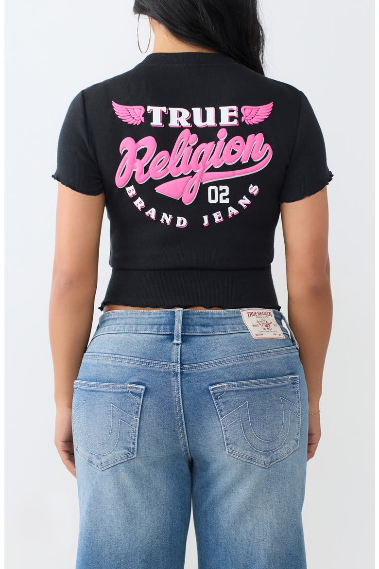 Wings Lettuce Edge Rib Baby Tee, Alternate, color, JET BLACK