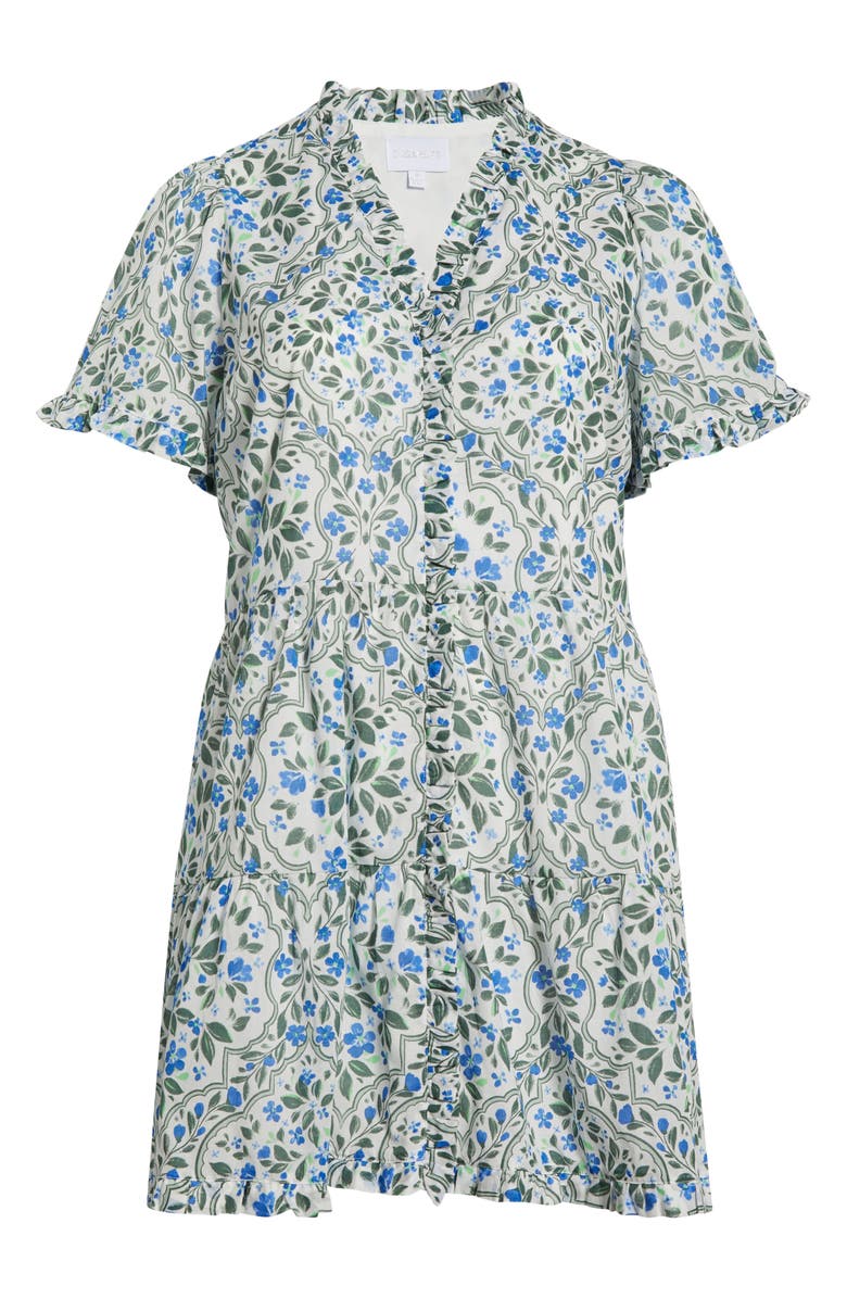 SUGARLIPS Kara Hilo Floral Tile Print Cotton Shift Dress, Alternate, color, White/ Blue/ Green