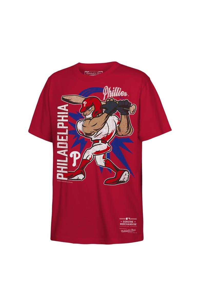 Mitchell & Ness Youth Mitchell & Ness Red Philadelphia Phillies Distressed Torpedo Launch T-Shirt, Main, color, Red