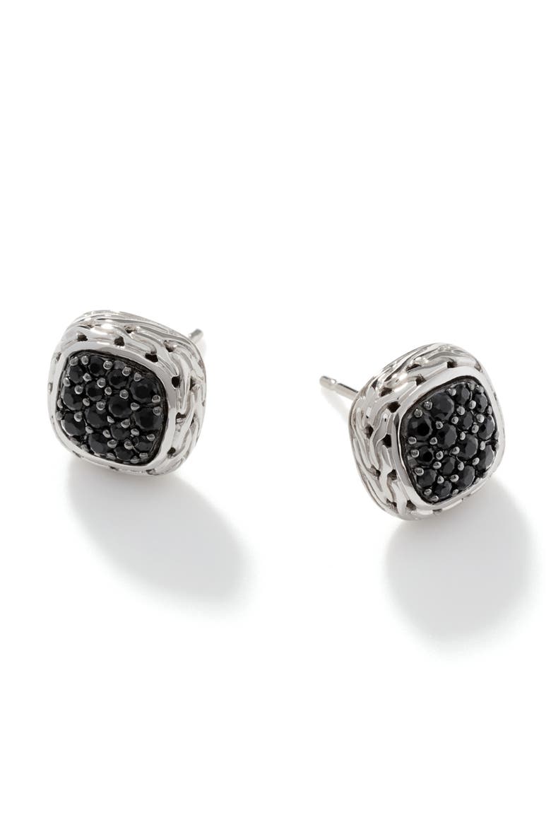Carved Chain Stud Earrings, Sterling Silver, Black Sapphire, Main, color, SILVER/ BLACK SAPPHIRE