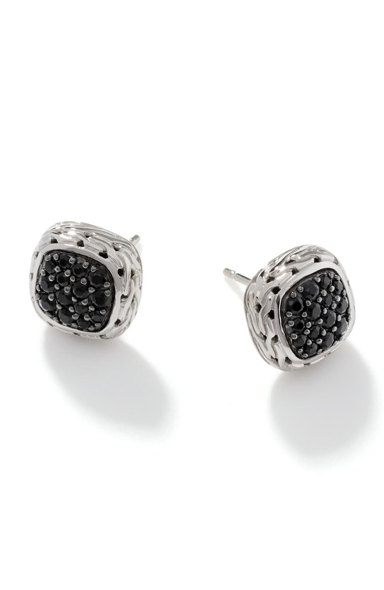 John Hardy Carved Chain Stud Earrings, Sterling Silver, Black Sapphire, Main, color, Silver/ Black Sapphire