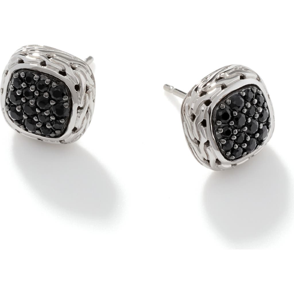 John Hardy Classic Chain Square Stud Earrings In Silver/black Sapphire
