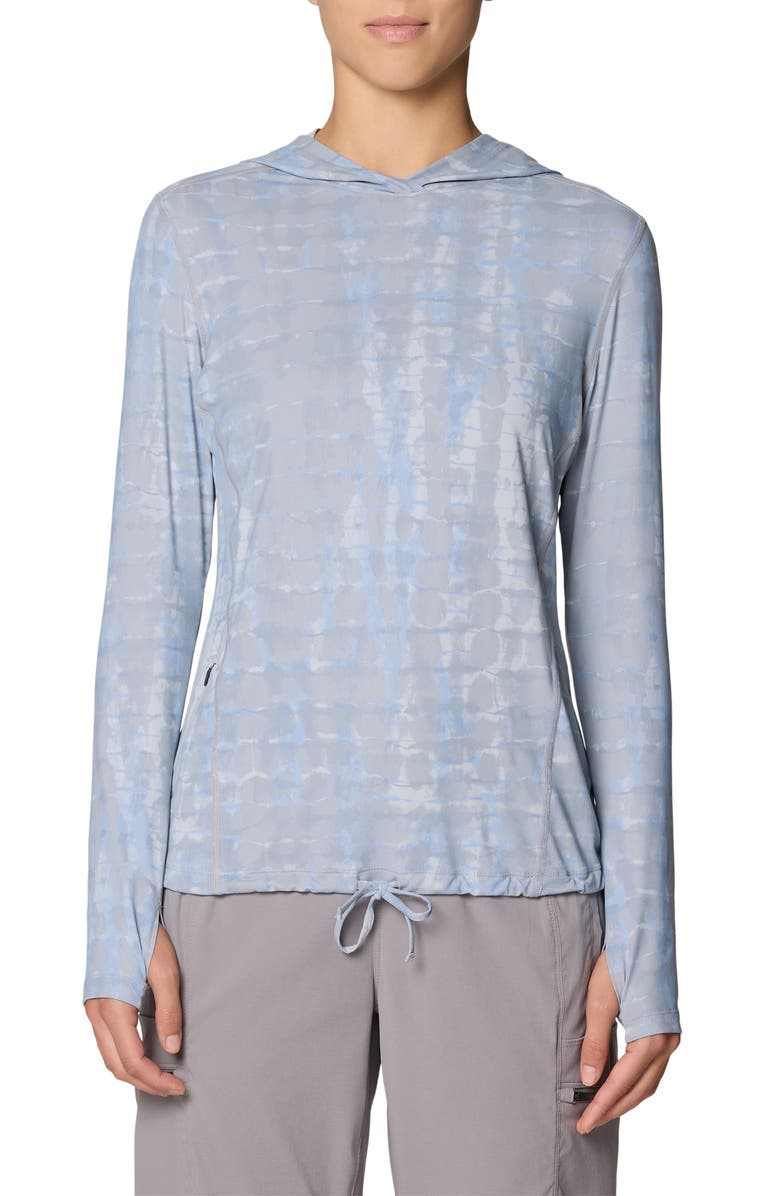 Mountain Hardwear Crater Lake Long Sleeve UPF 50+ Hooded T-Shirt, Main, color, Glacial Prismatic Print