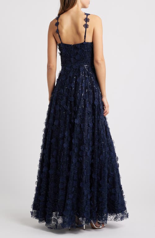 ELIZA J ELIZA J FLOATING FLOW FLORAL SEQUIN HALTER BALLGOWN 