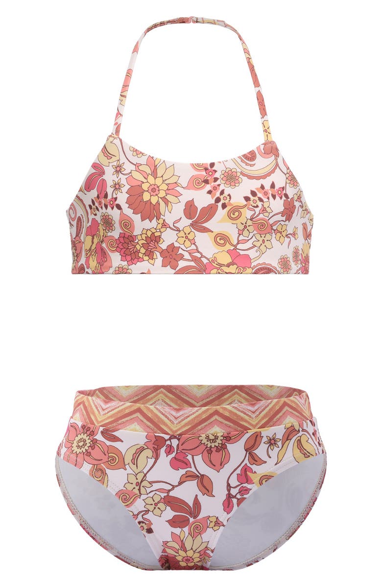 Billabong Kids' Wildflower Whirl Reversible Two-Piece Swimsuit, Main, color, Whitecap/ Pink