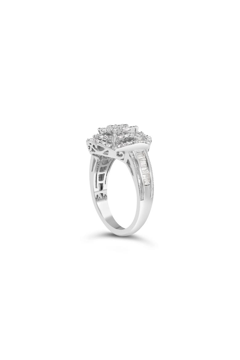 14K White Gold 1.0 Ctw Diamond Floral Cluster Quatrefoil Channel Set Band Cocktail Statement Ring, Alternate, color, White Gold