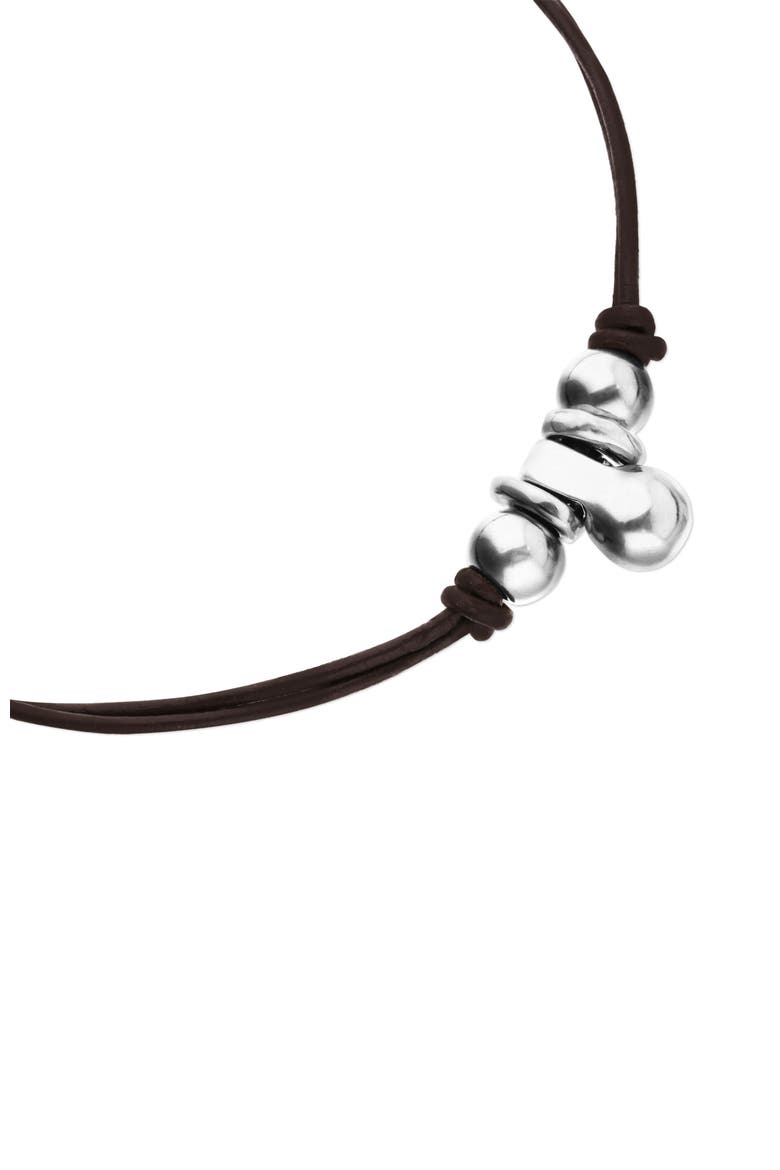 Leather Necklace with Three Sterling Silver-Plated Dials, Alternate, color, Silver
