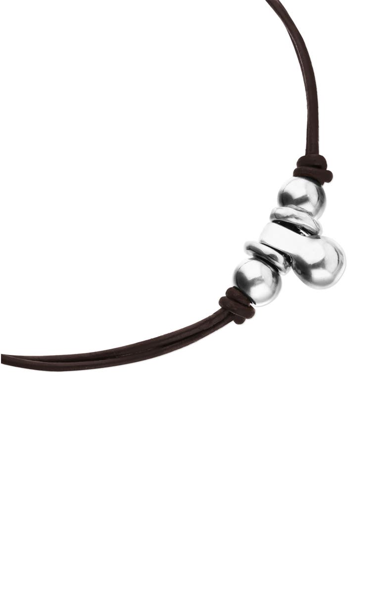 UNODE50 Leather necklace with three sterling silver-plated dials, Alternate, color, Silver