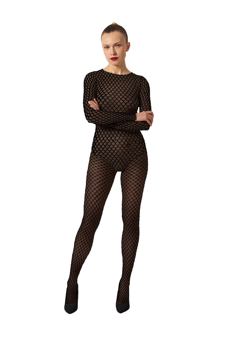 Net Illusion Velvet Tights, Alternate, color, BLACK/BLACK