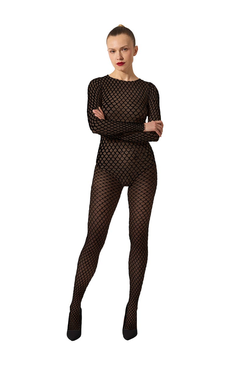 Wolford Net Illusion Velvet Tights, Alternate, color, Black/Black