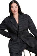 ELOQUII Zip Hem Pinstripe Blazer