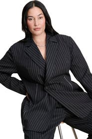 ELOQUII Zip Hem Pinstripe Blazer